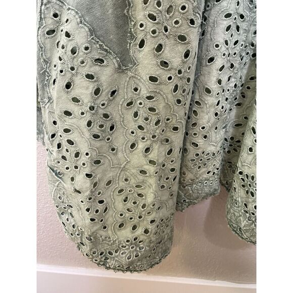 Soft Surroundings Dress L Eyelet Lace Asymmetric Hem Lagenlook Bohemian Green - Picture 3 of 10